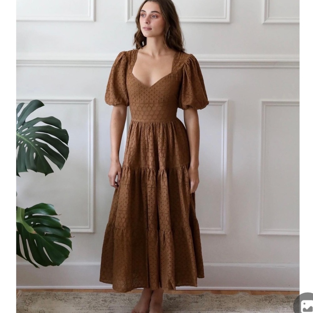 Brown Eyelet Midi Dress - Picture 5 of 6